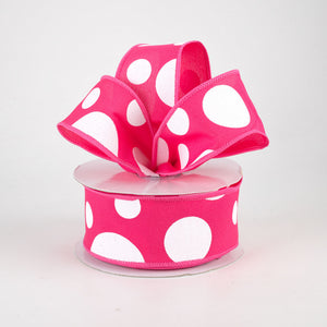 1.5"x10yd Giant Three Size Dots, Hot Pink/White  MA36