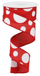 1.5"x10yd Giant Three Size Dots, Red/White  MA36