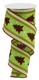 2.5"x10yd Christmas Tree On Royal Burlap w/Check Stripes, Lime/Red/Black  G30