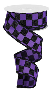 1.5"x10yd Glitter Check, Purple/Black Glitter  G50