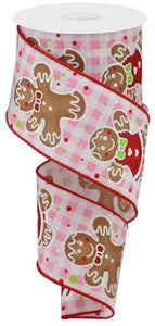 2.5"X10yd Gingerbread On Gingham, Pink/White/Brown  B12