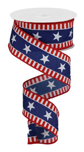 1.5"x10yd Bold Stars And Stripes On Polyester, White/Red/Blue ***ARRIVING WINTER 2023***