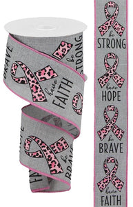 2.5"X10yd Breast Cancer/Leopard Print, Light Grey/Pink/Black  M16