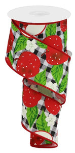 2.5"x10yd Apples On Gingham Check, White/Red/Black  ***ARRIVING SPRING 2024***