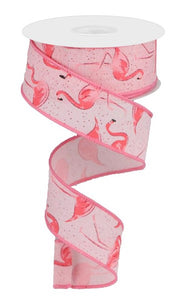 1.5"x10yd Glitter Flamingos On Royal Burlap, Multi Pink MY62
