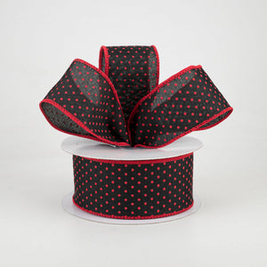 1.5"x10yd Swiss Dots On Royal Burlap, Black/Red  MY53