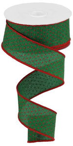 1.5"x10yd Swiss Dots On Royal Burlap, Emerald Green/Red  MA51