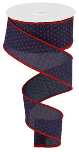 1.5"x10yd Swiss Dots On Royal Burlap, Navy Blue/Red  B95