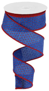 1.5"x10yd Swiss Dots On Royal Burlap, Royal Blue/Red  B97