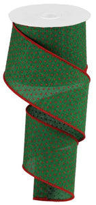 2.5"x10yd Swiss Dots On Royal Burlap, Emerald Green/Red  ***ARRIVING 7 DAYS***