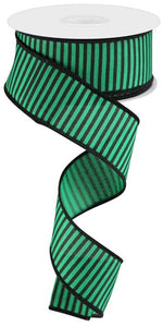 1.5"x10yd Horizontal Thin Stripes On Linen, Emerald Green/Black  B98