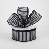 1.5"x10yd Horizontal Thin Stripes On Linen, Grey/Black  B88