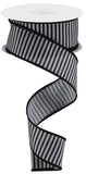 1.5"x10yd Horizontal Thin Stripes On Linen, Grey/Black  B88