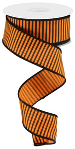 1.5"x10yd Horizontal Thin Stripes On Linen, Orange/Black  B92