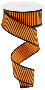 1.5"x10yd Horizontal Thin Stripes On Pongee Fabric, Orange/Black  B92