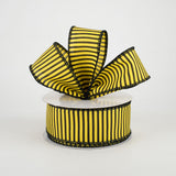 1.5"x10yd Horizontal Thin Stripes On Linen, Yellow/Black  B86