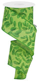 2.5"x10yd Bold Leaves On Royal Burlap, Green/Blue Green/Dark Green/Sage Green  B88