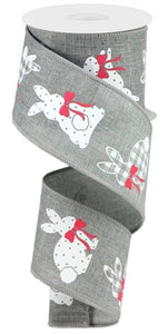2.5"X10yd Patterned Bunnies On Royal, Light Grey/White/Pink  B91