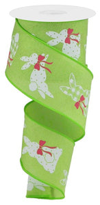 2.5"X10yd Patterned Bunnies On Royal, Bright Green/White/Pink  B90