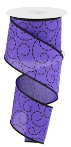 2.5"x10yd Dashed Swirls On Linen, Purple/Black  B91
