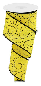 2.5"x10yd Dashed Swirls On Linen, Yellow/Black  ***ARRIVING FALL 2024***