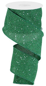 2.5"X10yd Multi Snow Glitter On Royal Burlap, Emerald Green/White  B97