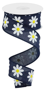 1.5"x10yd Daisy On Royal, Navy Blue/White/Yellow  MY16