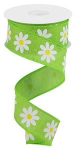 1.5"x10yd Daisy On Royal, Lime Green/White/Yellow  FF85