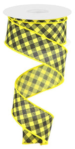 1.5"x10yd Bias Gingham Pattern On Royal, Sun Yellow/Black  MY56