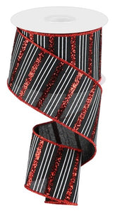 2.5"X10yd Glitter Stripes Horizontal Stripes, Black/Red/White  BT17