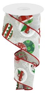 2.5"x10yd Hanging Christmas Ornaments, Light Grey/Red/Emerald Green/Black/White/Gold  B93