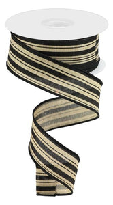 1.5"x10yd Vertical Stripe On Royal Burlap, Light Beige/Black  FF85D