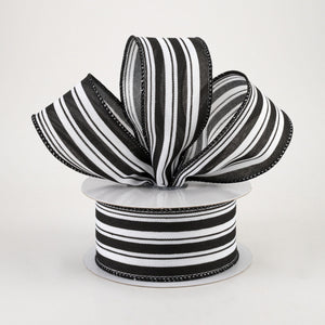 1.5"x10yd Vertical Stripe On Royal Burlap, White/Black  MY2D