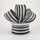 1.5"x10yd Vertical Stripe On Royal Burlap, White/Black  MY2D