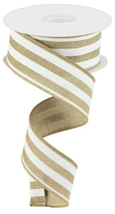 1.5"x10yd Vertical Stripe On Royal Burlap, Light Beige/White  BT5