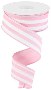 1.5"x10yd Vertical Stripe On Royal Burlap, Light Pink/White  MC5