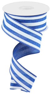1.5"x10yd Vertical Stripe On Royal Burlap, Royal Blue/White  MY59