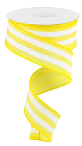 1.5"x10yd Vertical Stripe On Royal Burlap, Yellow/White  FF85