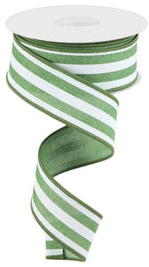 1.5"x10yd Vertical Stripe On Royal Burlap, Clover Green/White  FF36