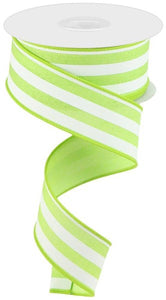 1.5"x10yd Vertical Stripe On Royal Burlap, Bright Green/White  MY1