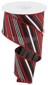2.5"x10yd Peppermint Stripes On Royal Burlap, Black/Red/White  B109