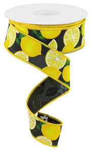 1.5"x10yd Lemon W/Leaves/Flowers, Black/Yellow/Green  MY51