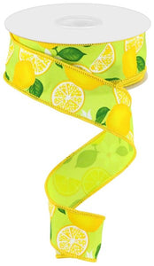 1.5"X10yd Lemon W/Leaves/Flowers, Apple Green/Yellow/Green  MY54