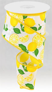 2.5"X10yd Lemon W/Leaves/Flowers, White/Yellow/Green  B114