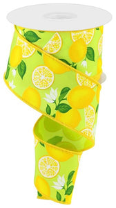 2.5"X10yd Lemon W/Leaves/Flowers, Apple Green/Yellow/Green/White  B114