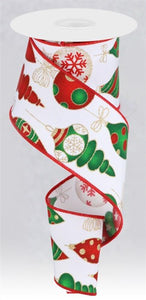 2.5"x10yd Hanging Christmas Ornaments, White/Red/Green/Gold  B101