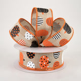 1.5"x10yd Patterned Pumpkins, Natural/White/Orange/Black  OC16