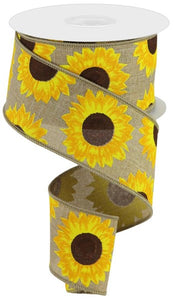 2.5"x10yd Sunflower On Royal, Light Beige/Yellow/Orange/Brown  FF81