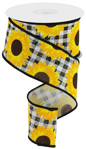 2.5"x10yd Sunflower On Faux Royal, Black/Yellow/Orange/Brown  FF83