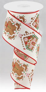 2.5"x10yd Gingerbread Man w/House, Cream/Brown/Red/Green  B51